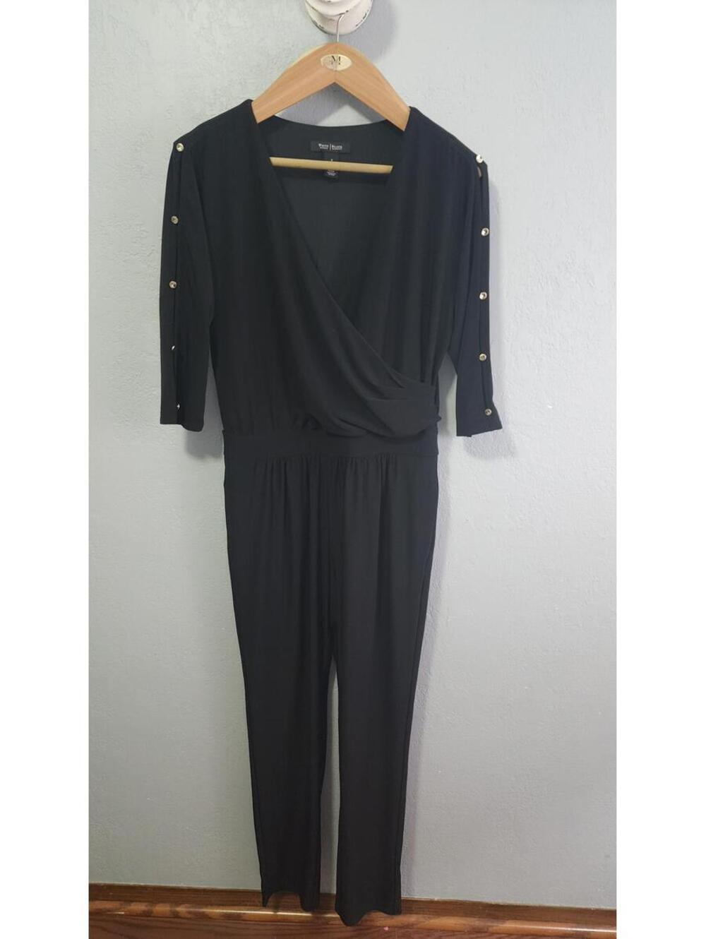 White House Black Market Black Jumpsuit with Button Sleeve Flair - Size 8